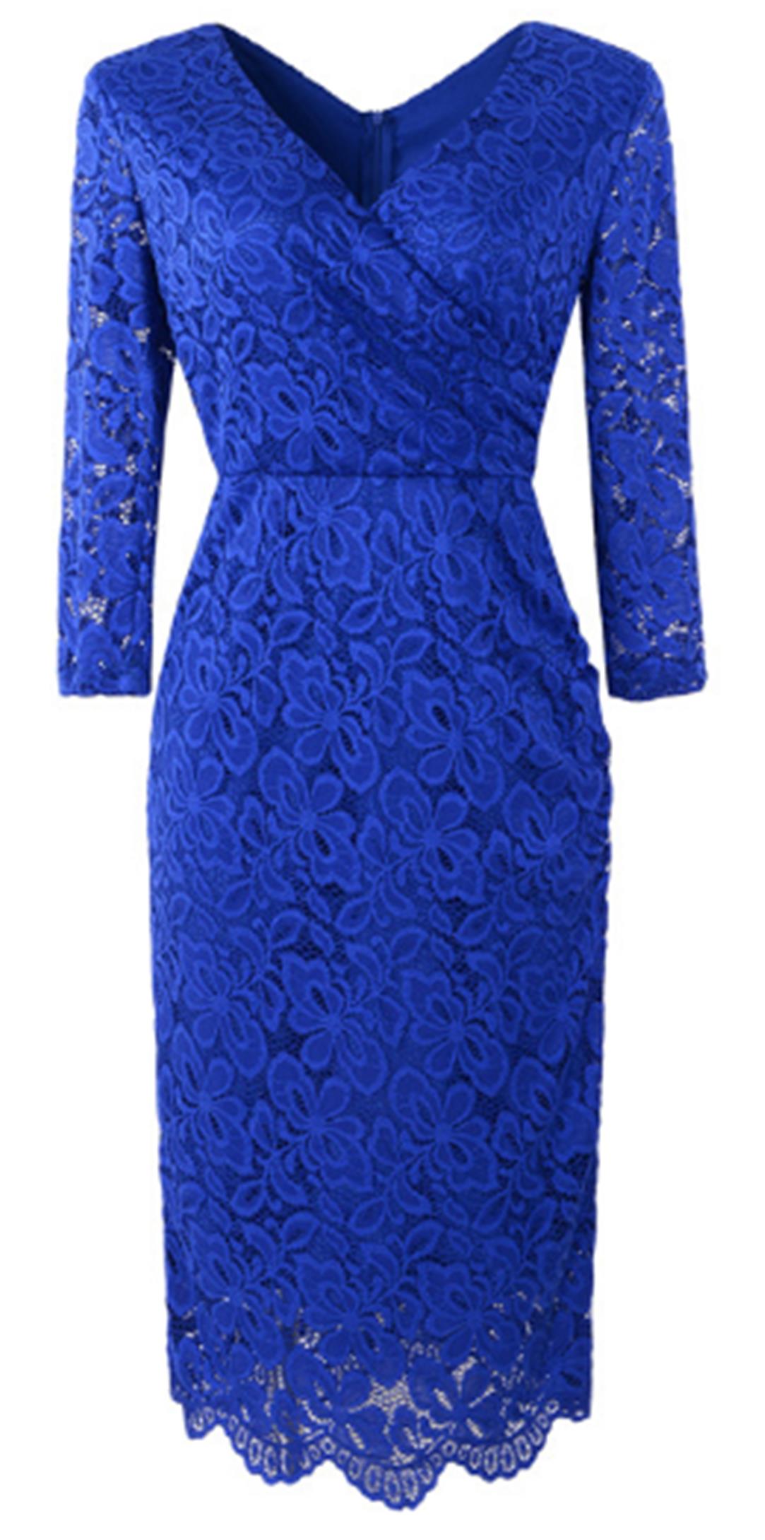 Spring new cross V-neck hand cut lace Pencil Dress