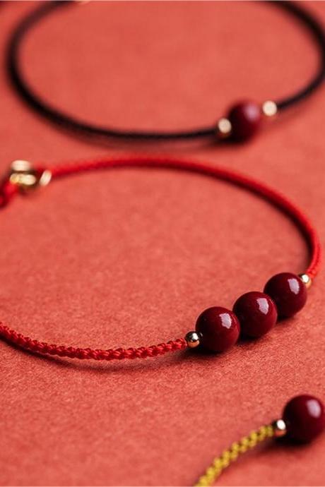 Cinnabar high content, purple gold sand keep safe bracelet, red rope bracelet, black rope simple ceremony